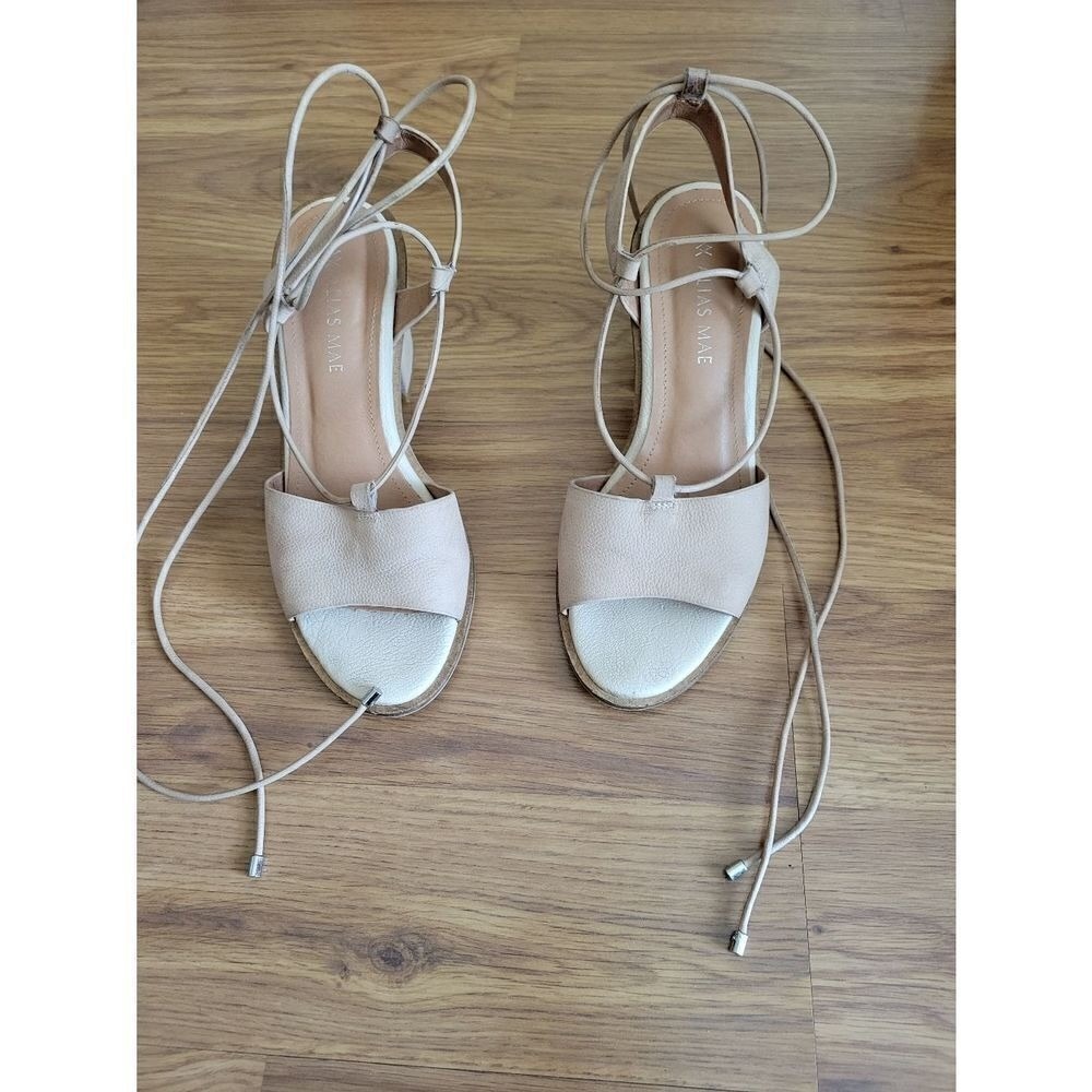 Alias Mae Beige Leather Lace Up Wrap Block Heel Sandals Womens Neutral Size 37